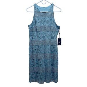 Adrianna Papell Womens Blue Lace A-Line Dress Size 10
